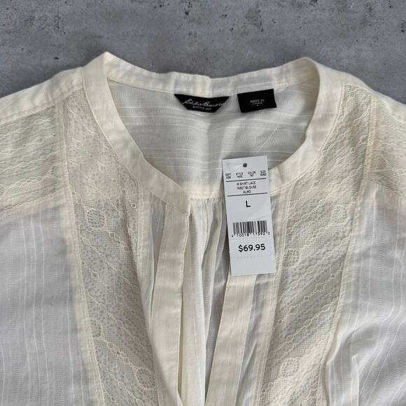 Eddie Bauer Women’s Lace Inset Blouse NWT Size Large Almond Cream size Large - Picture 2 of 7